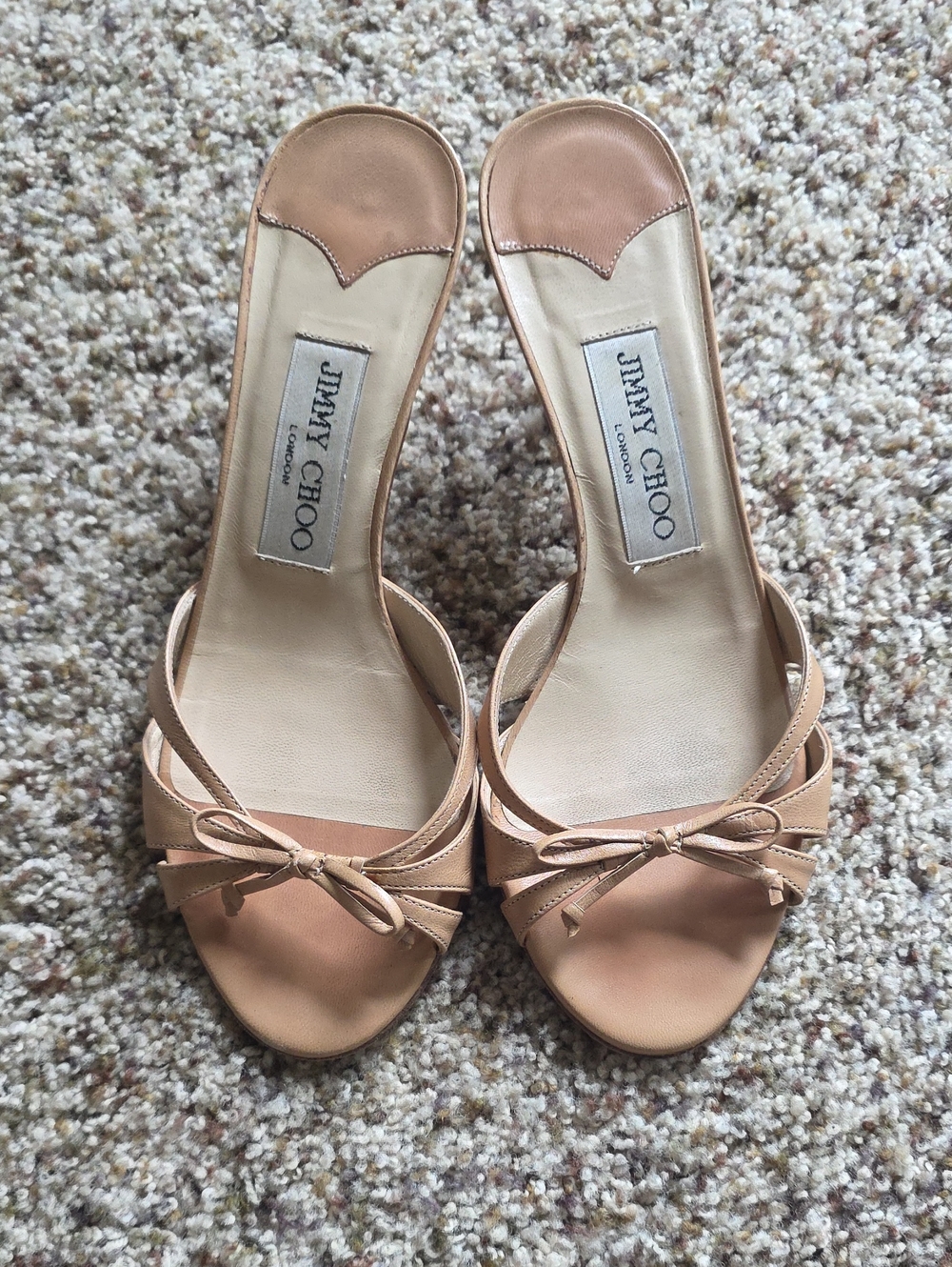 Jimmy Choo Women's Nude Bow Slide Sandals Size 35.5